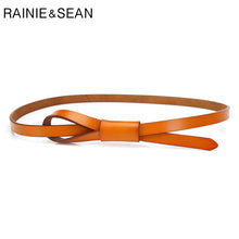 Load image into Gallery viewer, RAINIE SEAN Thin Real Leather Women Belt Korean Casual Ladies Knot Belts for Dresses Autumn Camel Self Tie Strap Accessories
