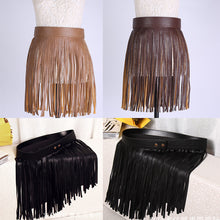 Load image into Gallery viewer, Fashion Women Ladies Hippie Boho Fringe Tassel PU Faux Leather Belt All Matching High Waist Long Belts Fringed Cummerbuns Skirt
